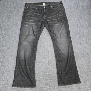 True Religion Ricky Twill Jeans Mens 40x33 Gray Relaxed Straight Flap Pocket